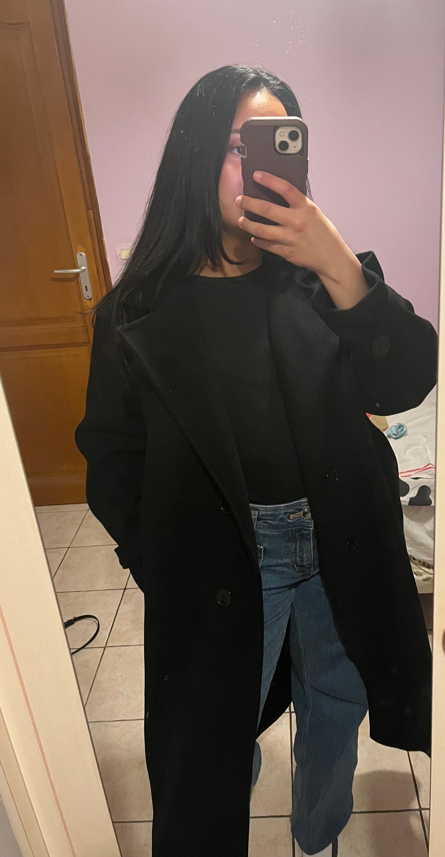 Manteau long noir ceinturé – Classic noir