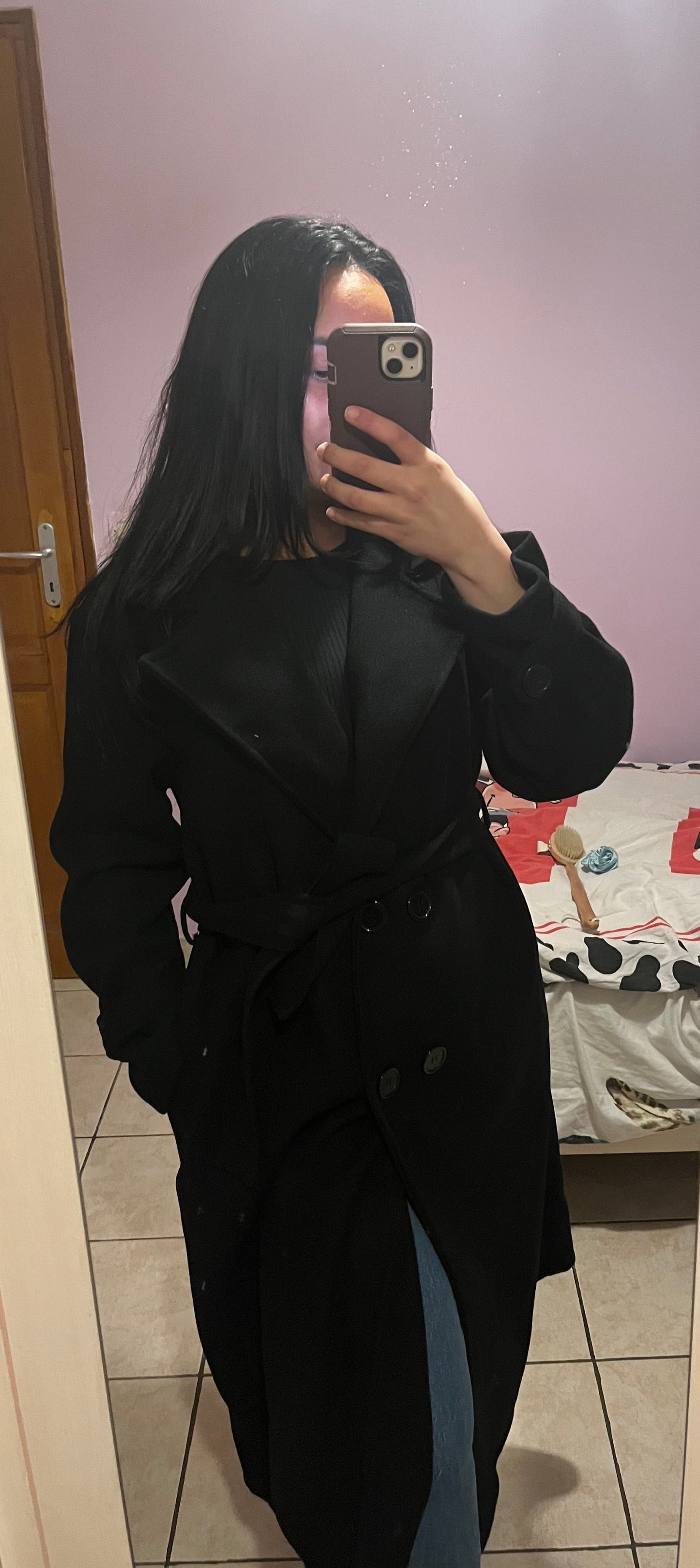 Manteau long noir ceinturé – Classic noir