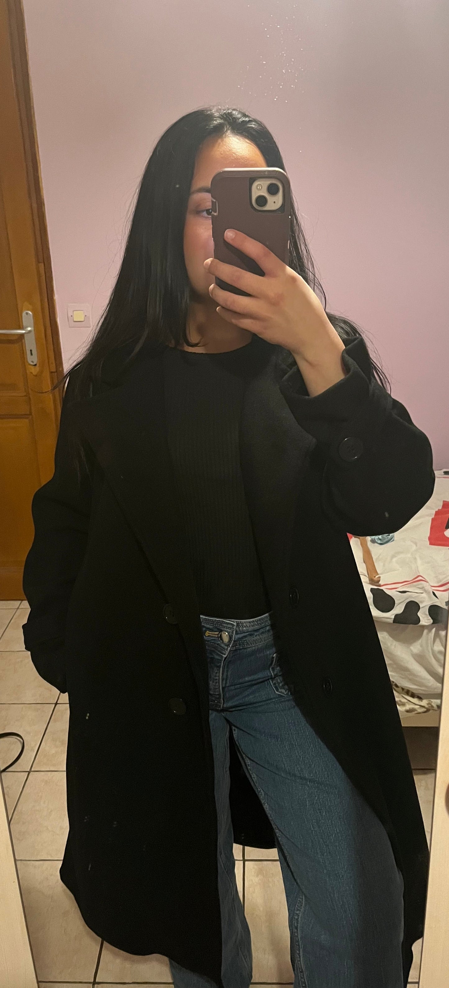 Manteau long noir ceinturé – Classic noir